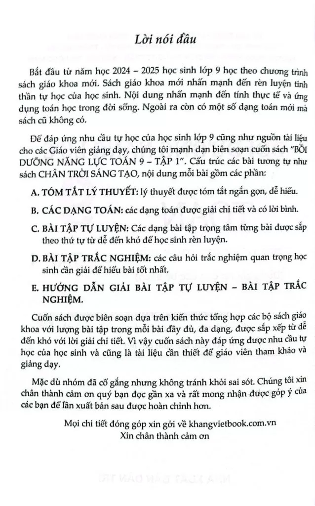 BỒI DƯỠNG NĂNG LỰC TOÁN LỚP 9 - TẬP 1 (Dùng chung cho các bộ SGK hiện hành)